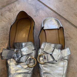 Chloe Metallic Silver Loafers with Gold Accents
